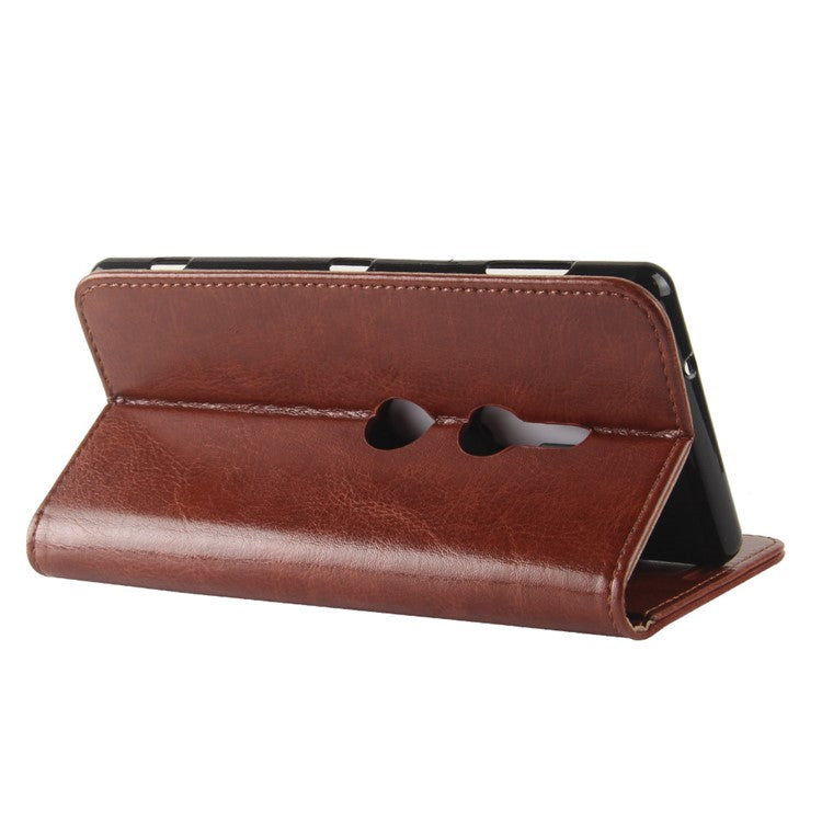 Crazy Horse Magnetic Stand Wallet Leather Mobile Phone Casing for Sony Xperia XZ2 - Brown