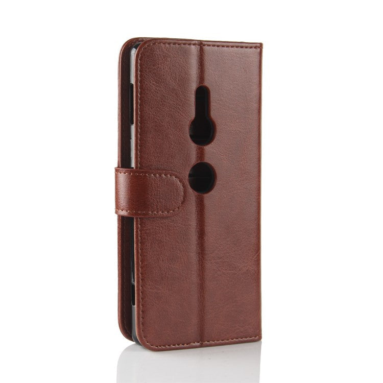 Crazy Horse Magnetic Stand Wallet Leather Mobile Phone Casing for Sony Xperia XZ2 - Brown
