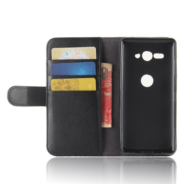 Genuine Leather Magnetic Wallet Phone Shell with Stand for Sony Xperia XZ2 Compact - Black