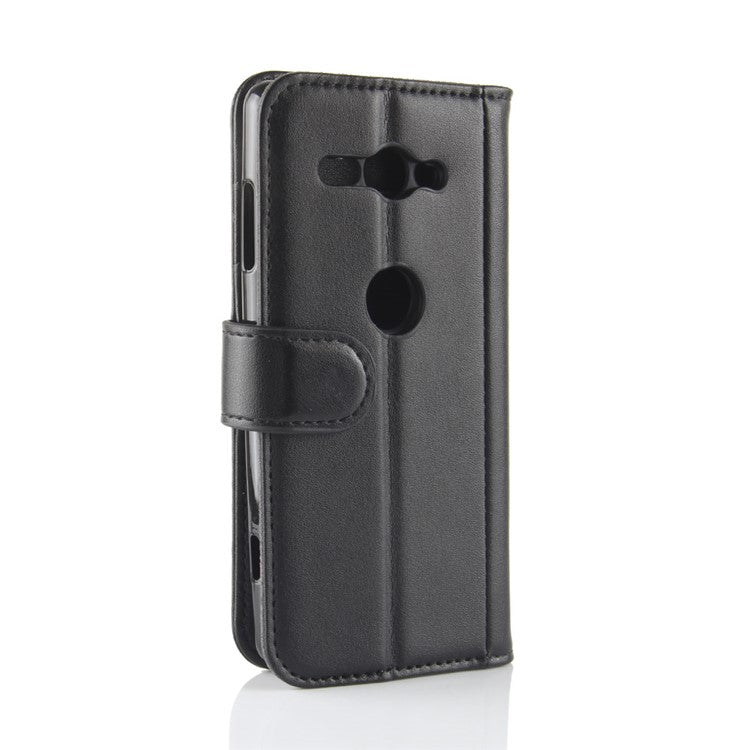Genuine Leather Magnetic Wallet Phone Shell with Stand for Sony Xperia XZ2 Compact - Black