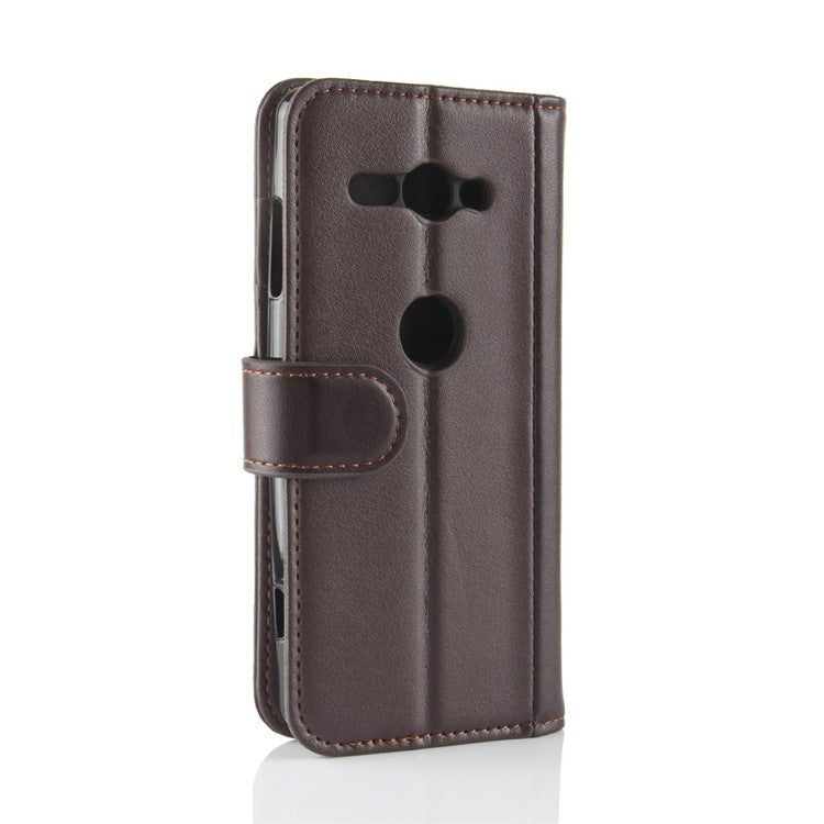 Genuine Leather Magnetic Wallet Phone Case with Stand for Sony Xperia XZ2 Compact - Brown