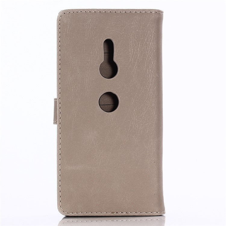 Crazy Horse Texture Retro Style Leather Wallet Stand Cover for Sony Xperia XZ2 - Grey