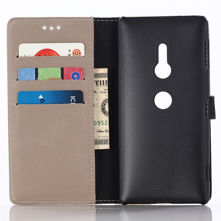 Crazy Horse Texture Retro Style Leather Wallet Stand Cover for Sony Xperia XZ2 - Grey