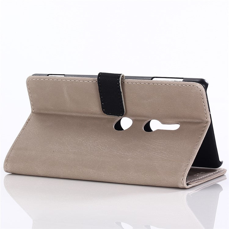 Crazy Horse Texture Retro Style Leather Wallet Stand Cover for Sony Xperia XZ2 - Grey