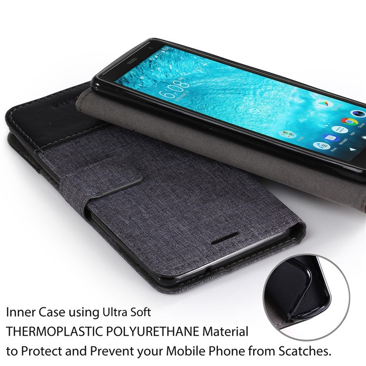 MUXMA PU Leather Canvas Splicing Wallet Stand Case for Sony Xperia XZ2 - Black