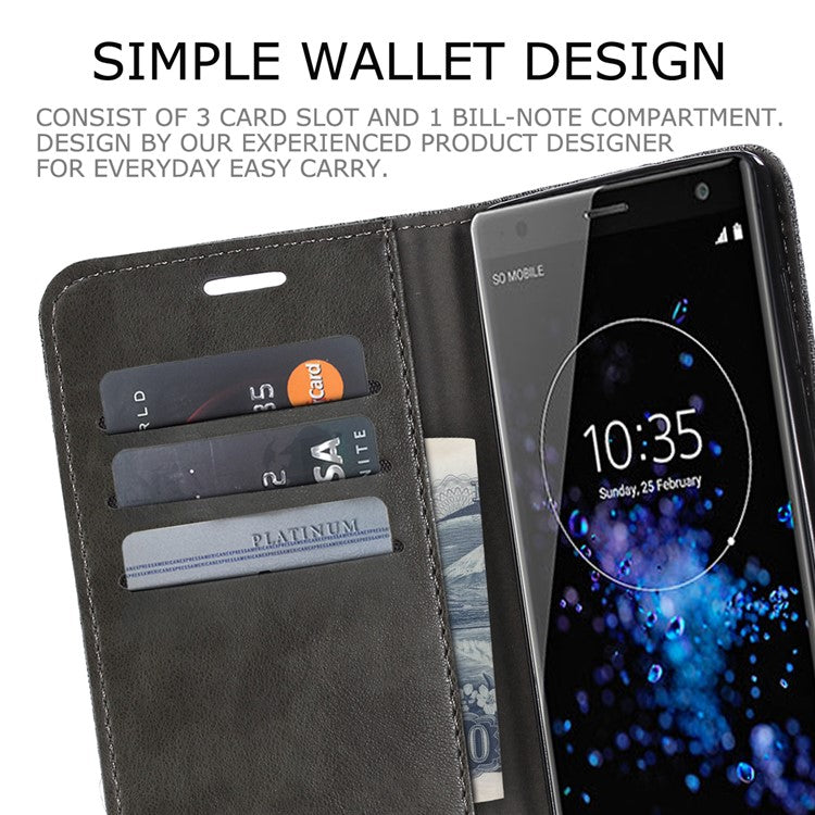 MUXMA PU Leather Canvas Splicing Wallet Stand Cover for Sony Xperia XZ2 - Grey