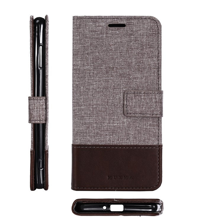 MUXMA PU Leather Canvas Splicing Wallet Stand Shell Case for Sony Xperia XZ2 - Brown