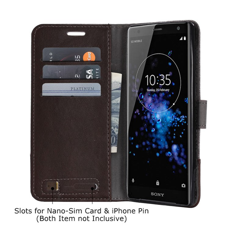 MUXMA PU Leather Canvas Splicing Wallet Stand Shell Case for Sony Xperia XZ2 - Brown