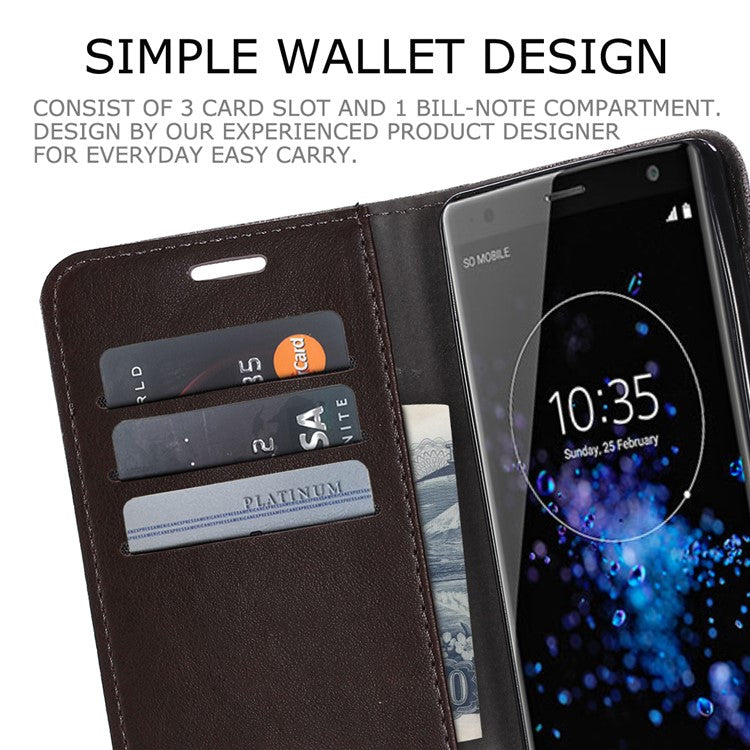 MUXMA PU Leather Canvas Splicing Wallet Stand Shell Case for Sony Xperia XZ2 - Brown