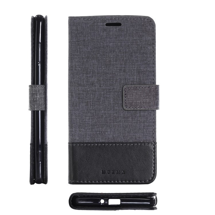 MUXMA PU Leather Canvas Splicing Wallet Stand Case for Sony Xperia XZ2 Premium - Black