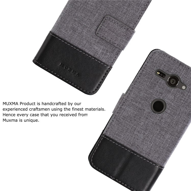MUXMA for Sony Xperia XZ2 Compact Splicing PU Leather Canvas Wallet Stand Shell - Black