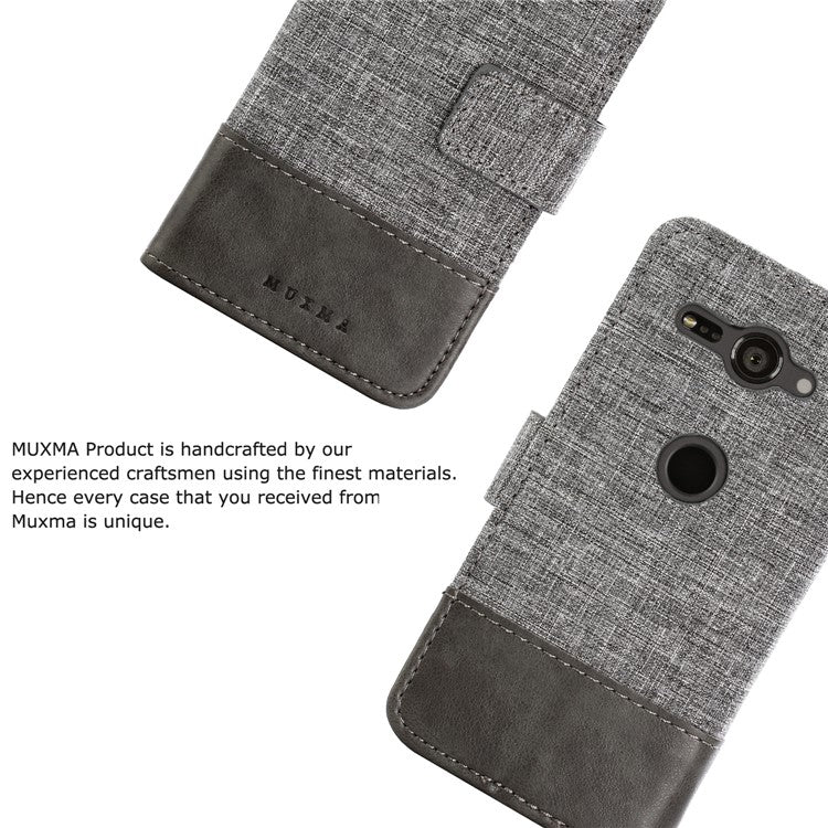 MUXMA for Sony Xperia XZ2 Compact Splicing PU Leather Canvas Wallet Stand Case - Grey