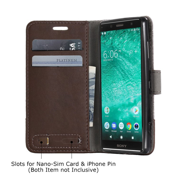 MUXMA for Sony Xperia XZ2 Compact Splicing PU Leather Canvas Wallet Stand Cover - Brown