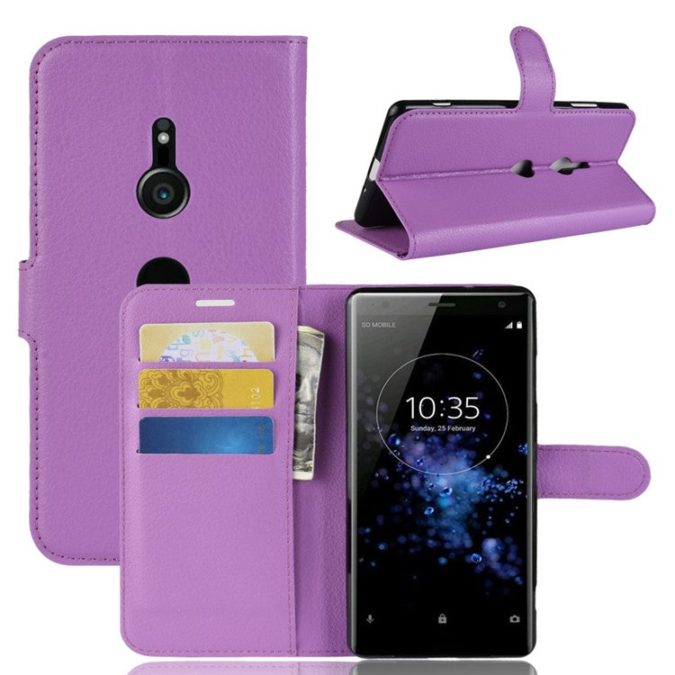 For Sony Xperia XZ3 Litchi Texture Wallet Stand Leather Mobile Shell - Purple