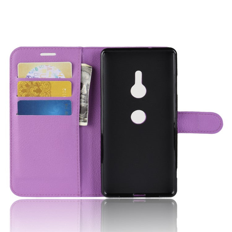 For Sony Xperia XZ3 Litchi Texture Wallet Stand Leather Mobile Shell - Purple