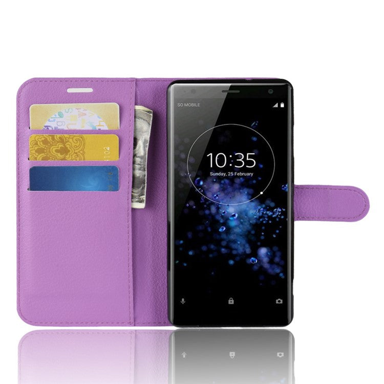 For Sony Xperia XZ3 Litchi Texture Wallet Stand Leather Mobile Shell - Purple