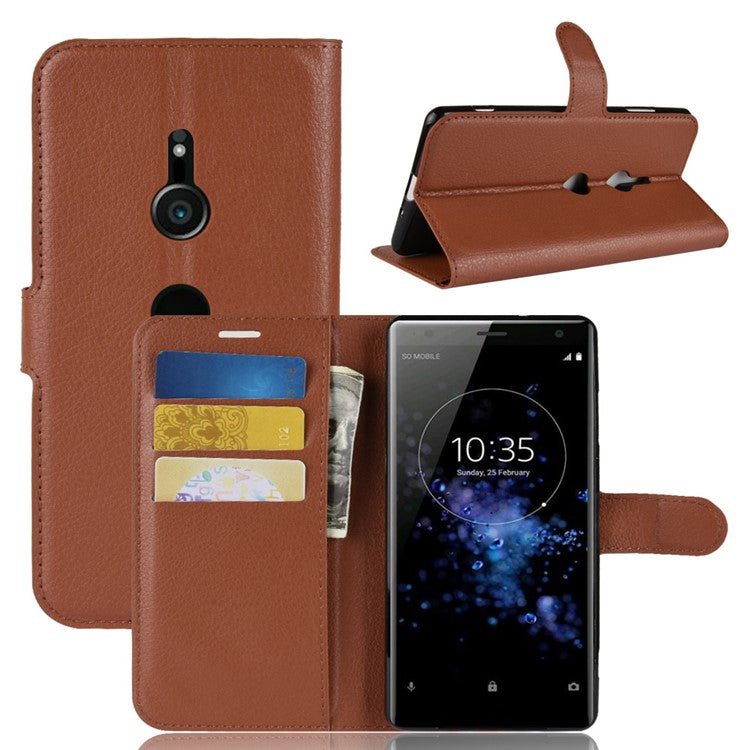 For Sony Xperia XZ3 Litchi Texture Wallet Stand Leather Cellphone Case - Brown