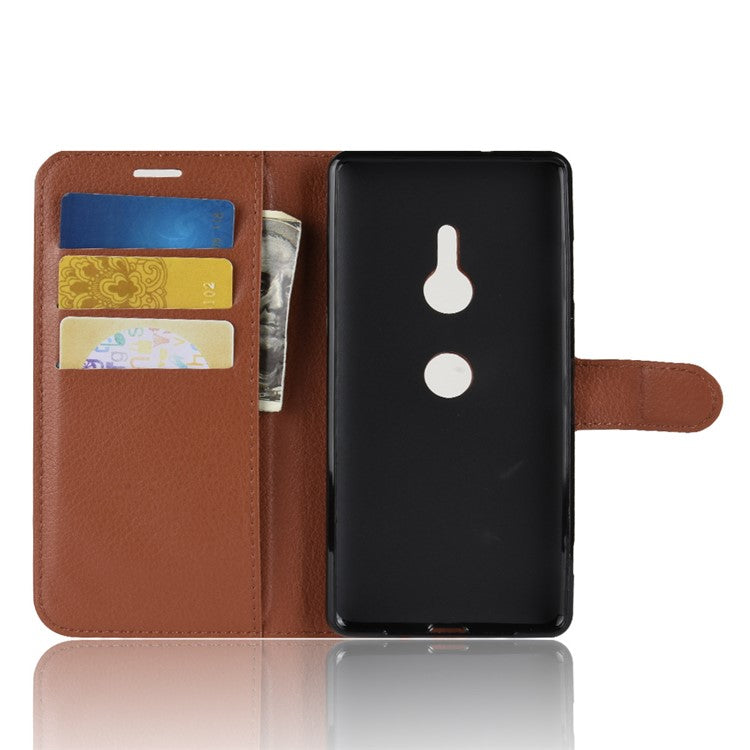 For Sony Xperia XZ3 Litchi Texture Wallet Stand Leather Cellphone Case - Brown