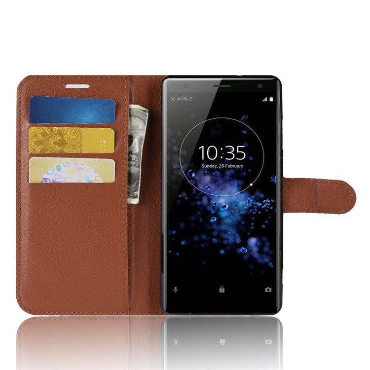For Sony Xperia XZ3 Litchi Texture Wallet Stand Leather Cellphone Case - Brown