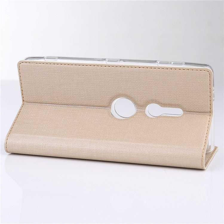 VILI DMX Cross Texture Card Holder Leather Casing with Stand for Sony Xperia XZ3 - Gold