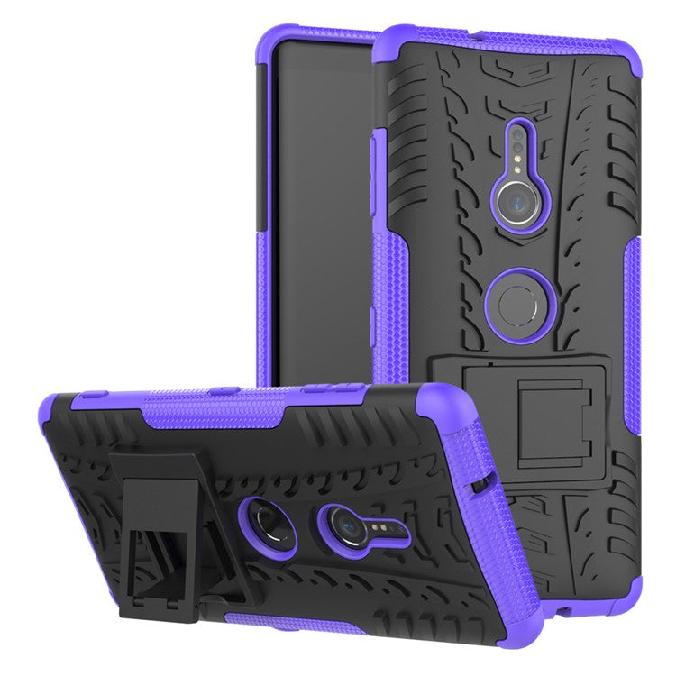 Cool Tyre Hybrid PC + TPU Kickstand Accessory Phone Casing for Sony Xperia XZ3 - Purple