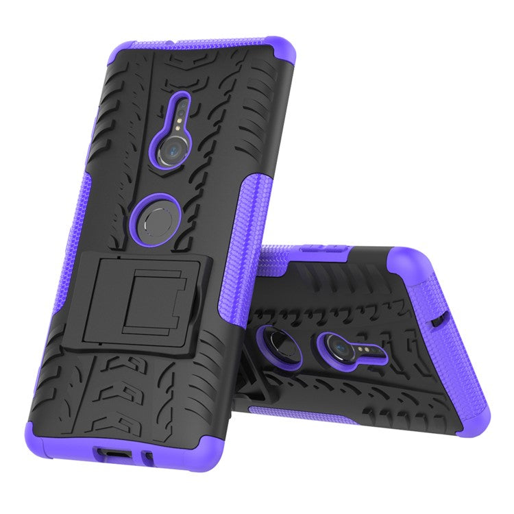 Cool Tyre Hybrid PC + TPU Kickstand Accessory Phone Casing for Sony Xperia XZ3 - Purple