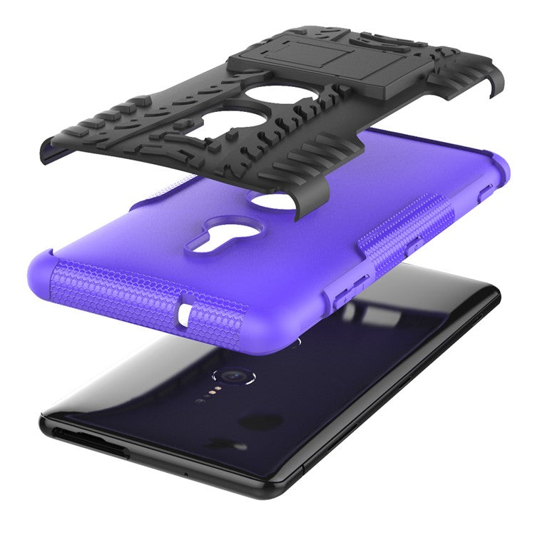 Cool Tyre Hybrid PC + TPU Kickstand Accessory Phone Casing for Sony Xperia XZ3 - Purple