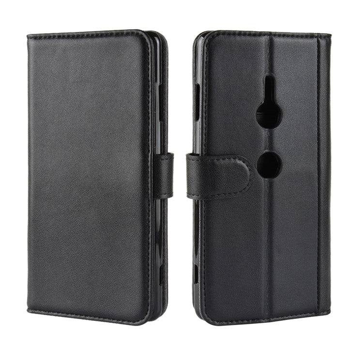 Split Leather Stand Mobile Phone Cover with Card Holders for Sony Xperia XZ3 - Black
