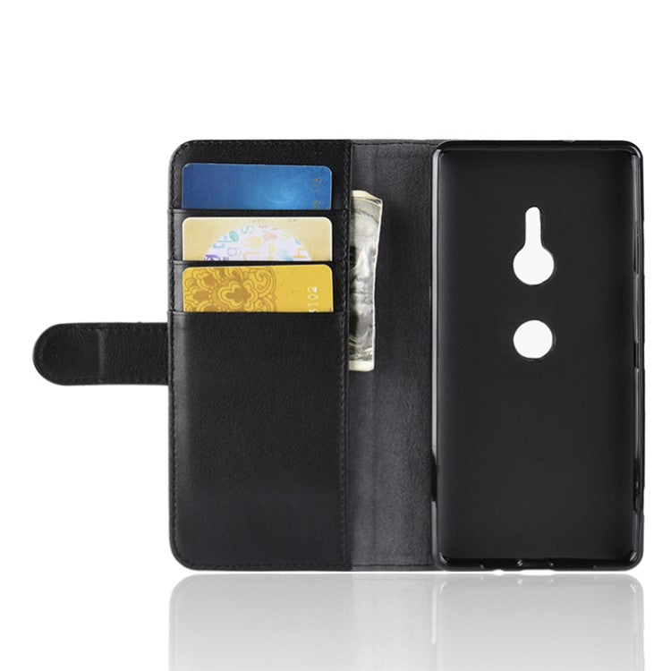 Split Leather Stand Mobile Phone Cover with Card Holders for Sony Xperia XZ3 - Black