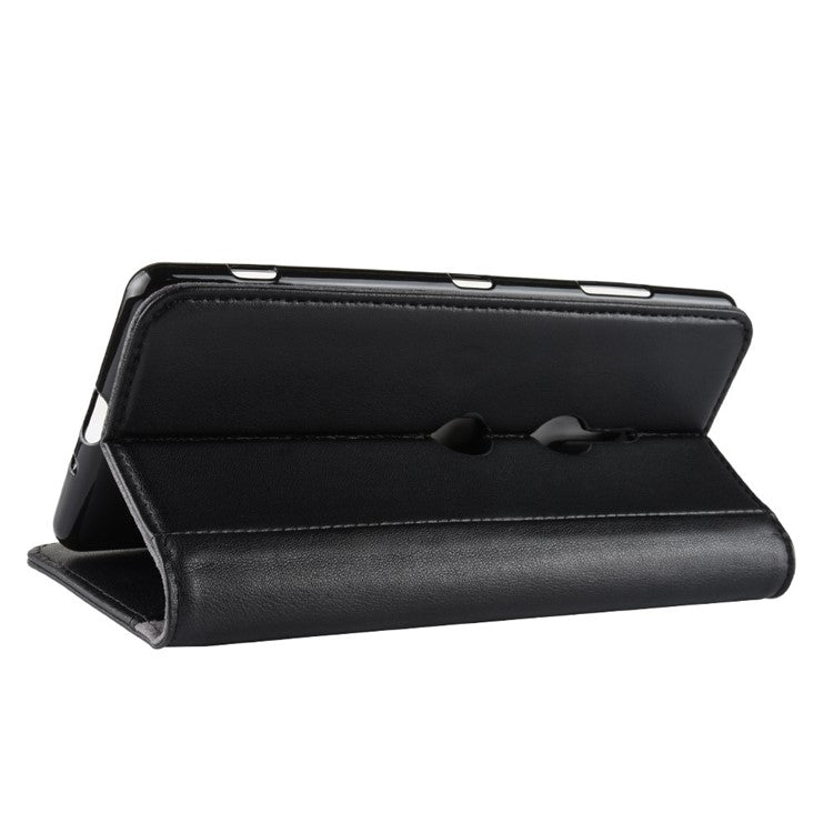 Split Leather Stand Mobile Phone Cover with Card Holders for Sony Xperia XZ3 - Black