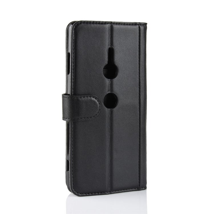 Split Leather Stand Mobile Phone Cover with Card Holders for Sony Xperia XZ3 - Black