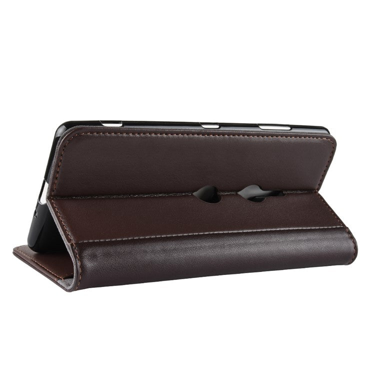 Split Leather Stand Mobile Phone Cover with Card Holders for Sony Xperia XZ3 - Brown