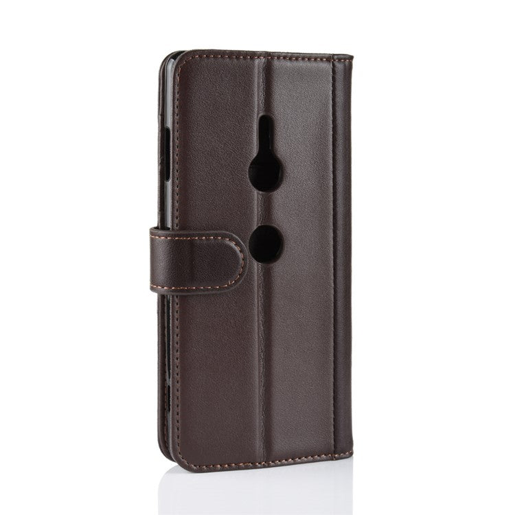 Split Leather Stand Mobile Phone Cover with Card Holders for Sony Xperia XZ3 - Brown