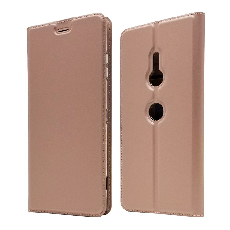 Auto-absorbed Stand Leather Cover with Card Slot for Sony Xperia XZ3 - Rose Gold