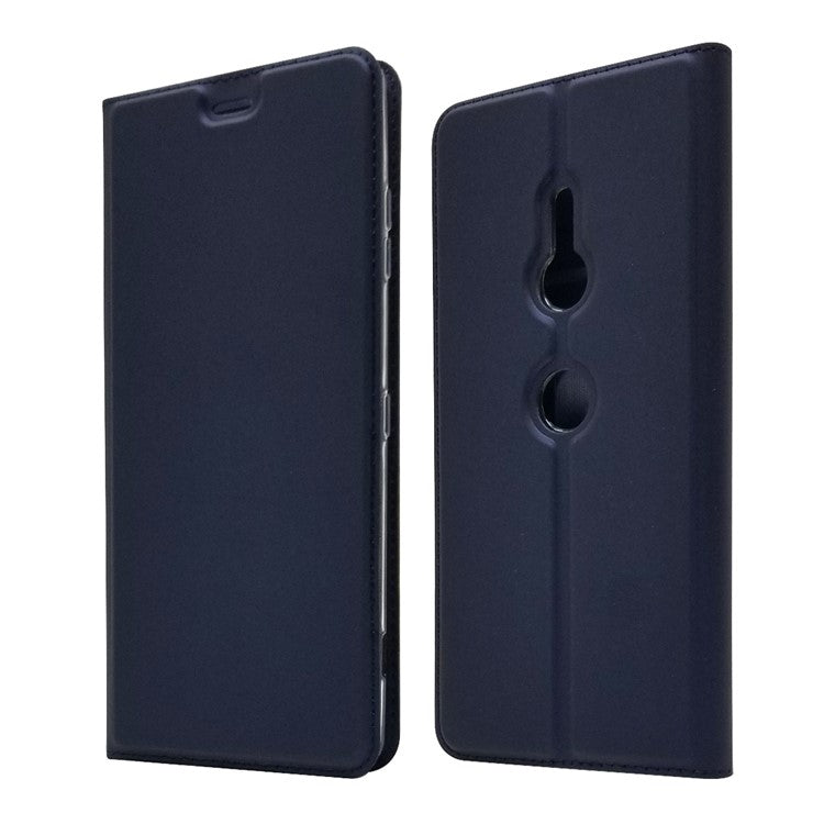 Auto-absorbed Stand Leather Casing with Card Holder for Sony Xperia XZ3 - Blue