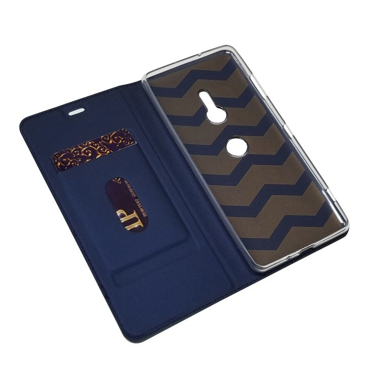 Auto-absorbed Stand Leather Casing with Card Holder for Sony Xperia XZ3 - Blue
