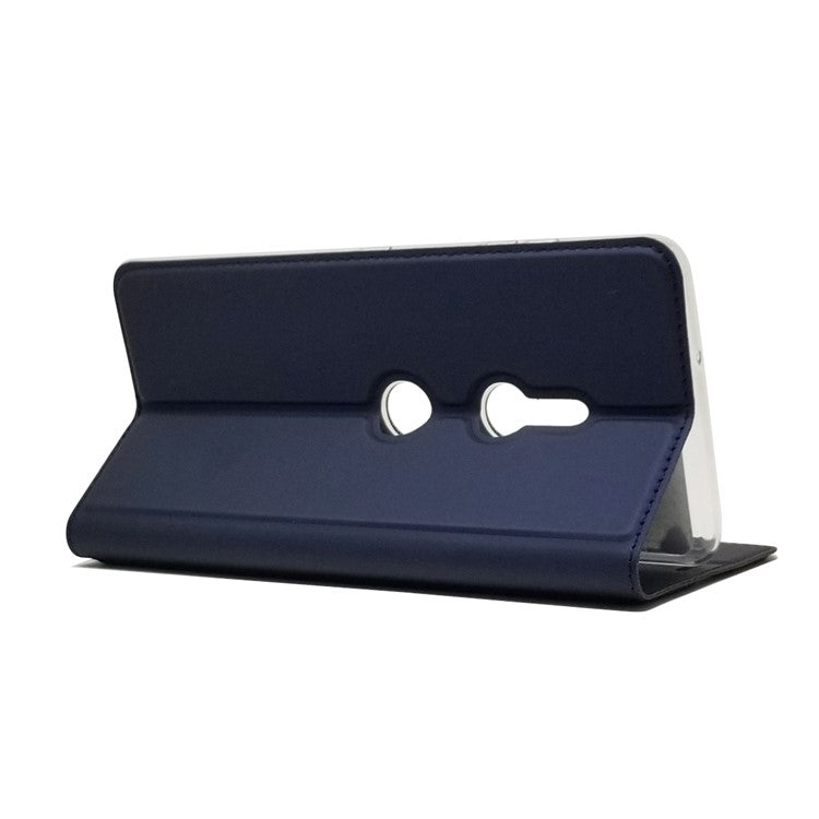 Auto-absorbed Stand Leather Casing with Card Holder for Sony Xperia XZ3 - Blue