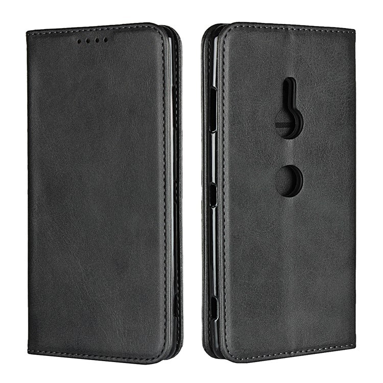 Auto-absorbed Leather Wallet Case with Stand for Sony Xperia XZ3 - Black