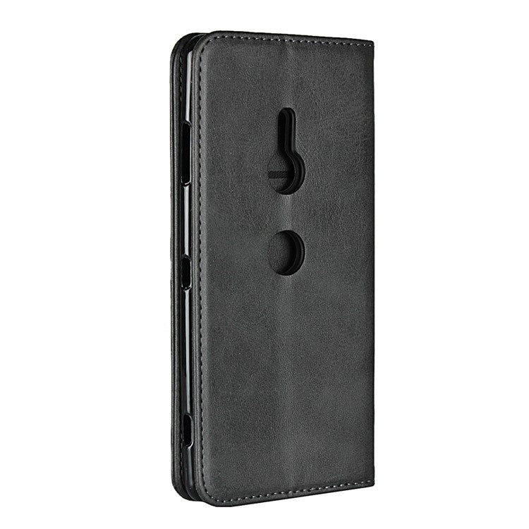 Auto-absorbed Leather Wallet Case with Stand for Sony Xperia XZ3 - Black