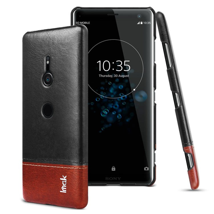 IMAK Ruiyi Series PU Leather Coated PC Phone Cover for Sony Xperia XZ3 - Black / Brown