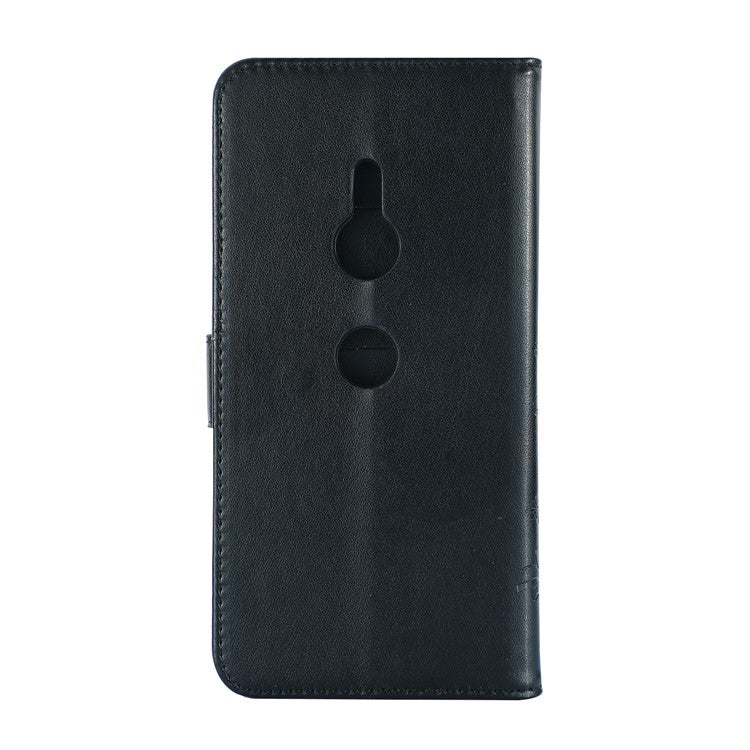 Imprint Butterfly Flower Leather Wallet Case for Sony Xperia XZ3 - Black