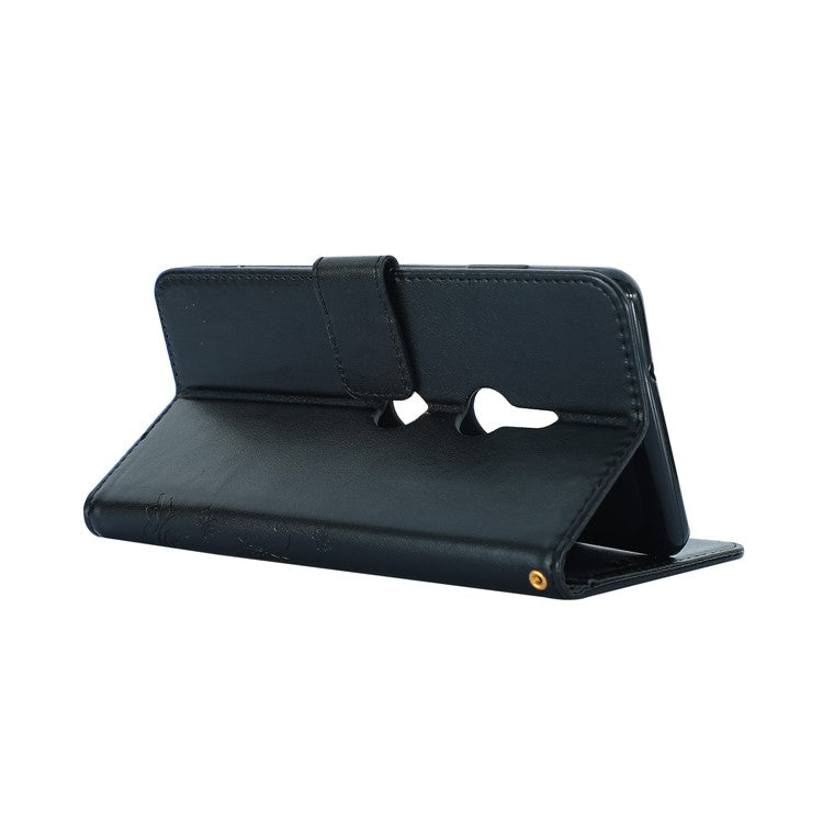 Imprint Butterfly Flower Leather Wallet Case for Sony Xperia XZ3 - Black