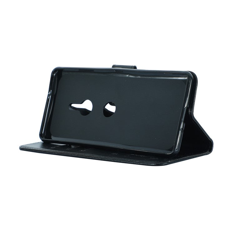 Imprint Butterfly Flower Leather Wallet Case for Sony Xperia XZ3 - Black