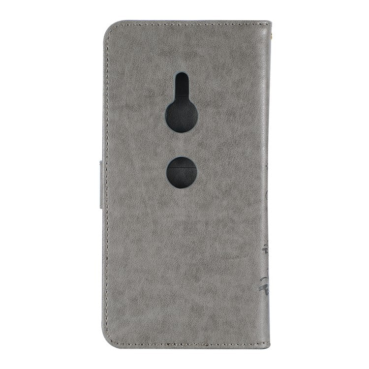 Imprint Butterfly Flower Leather Wallet Cover for Sony Xperia XZ3 - Grey