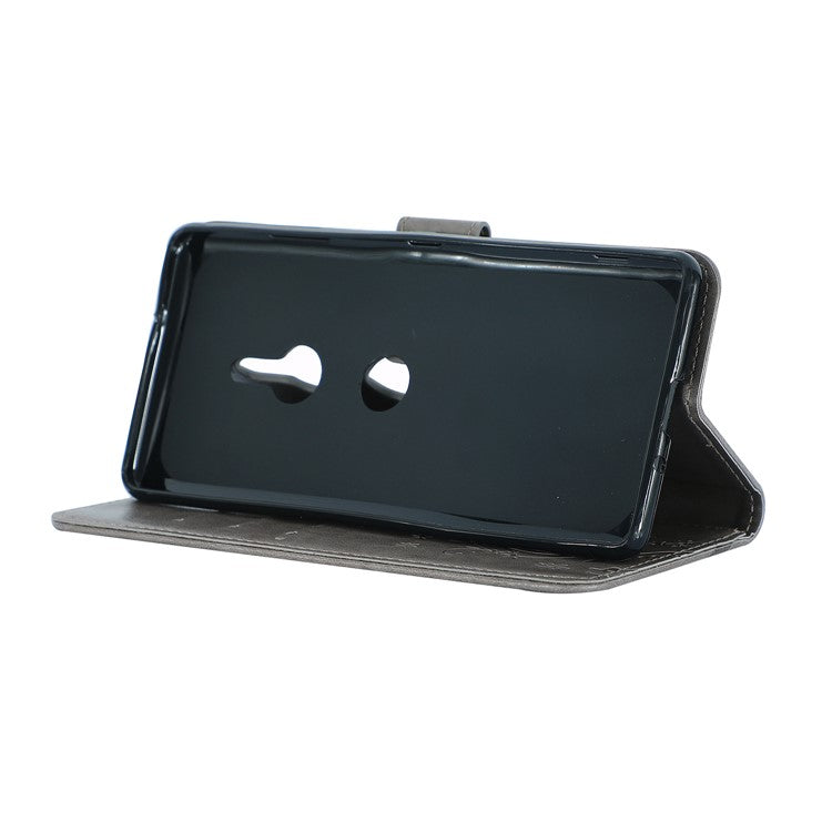 Imprint Butterfly Flower Leather Wallet Cover for Sony Xperia XZ3 - Grey