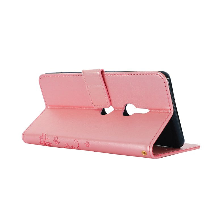 Imprint Butterfly Flower Magnetic Leather Wallet Case for Sony Xperia XZ3 - Pink