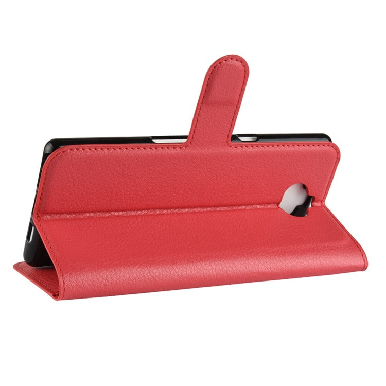 Litchi Skin PU Leather Magnetic Wallet Stand Shell for Sony Xperia 10 - Red