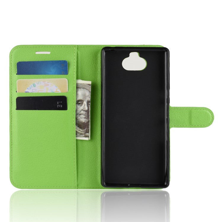 Litchi Skin PU Leather Magnetic Wallet Stand Mobile Phone Case for Sony Xperia 10 - Green