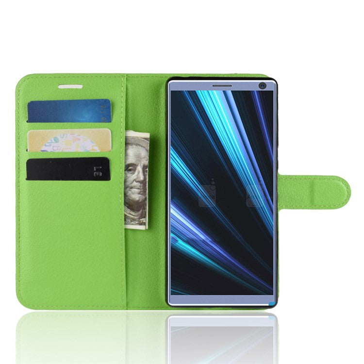 Litchi Skin PU Leather Magnetic Wallet Stand Mobile Phone Case for Sony Xperia 10 - Green
