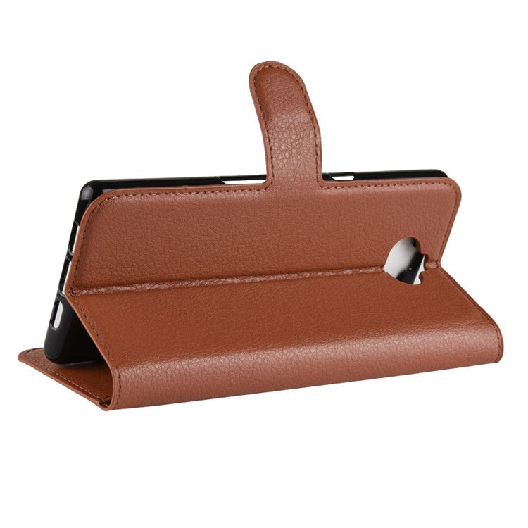 Litchi Texture PU Leather Magnetic 3 Card Slots Stand Case for Sony Xperia 10 - Brown